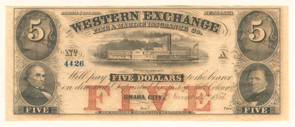 $5 Western Exchange Fire and Marine Insurance Co. - Obsolete Banknote - Broken Bank Note
